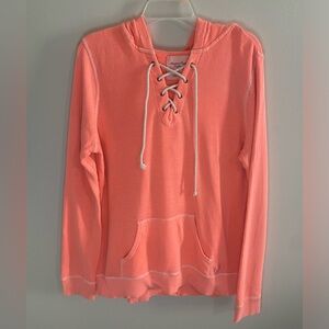 Lace-Up Coral Hoodie Top